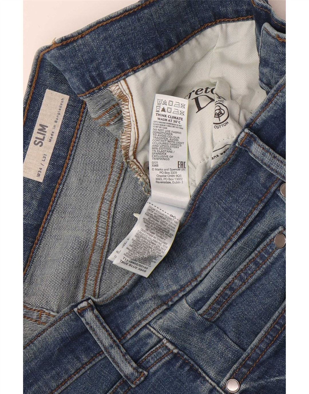 Blugi slim pentru bărbați Marks & Spencer W34 L31 Bumbac albastru