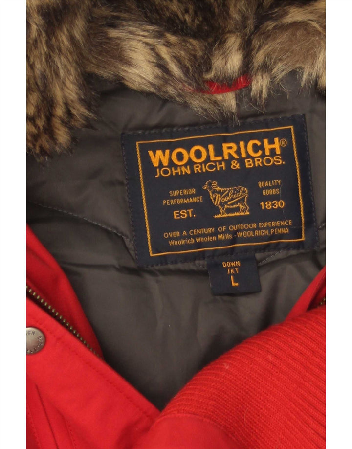 Jachetă căptușită cu glugă Woolrich pentru femei UK 14, mare, roșu, bumbac