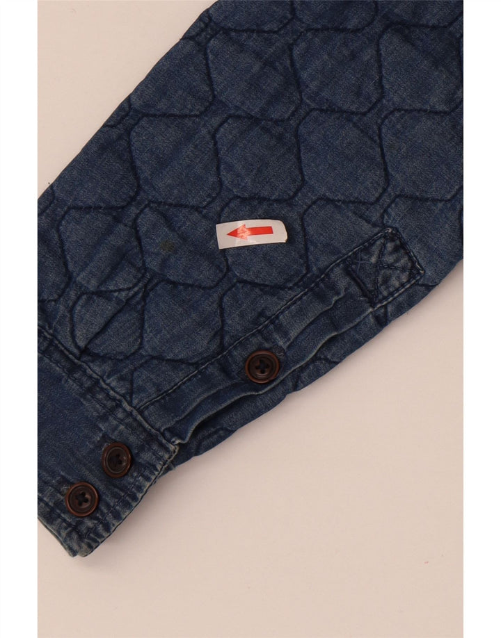 Cămașă din denim matlasată vintage pentru bărbați, bumbac albastru mediu