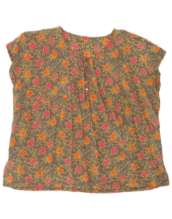 Vintage Womens Sleeveless Blouse Top UK 18 XL Khaki Floral