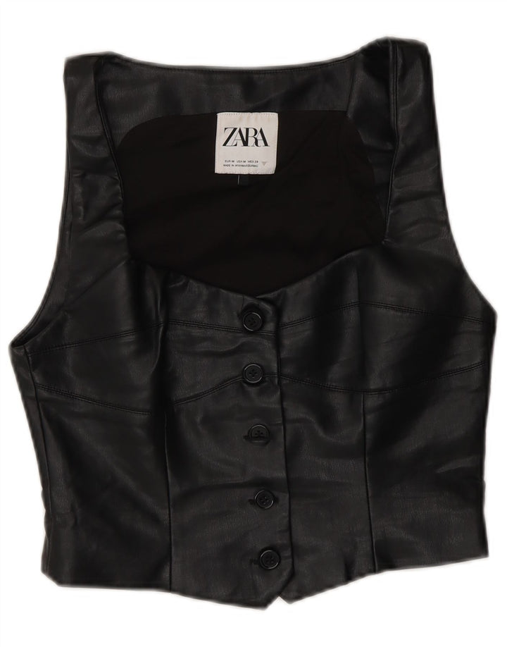 Vestă din piele pentru femei Zara UK 12 Medium Negru