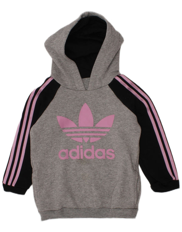 Adidas Baby Boys Pulover grafic cu glugă 12-18 luni, bumbac color bloc, gri