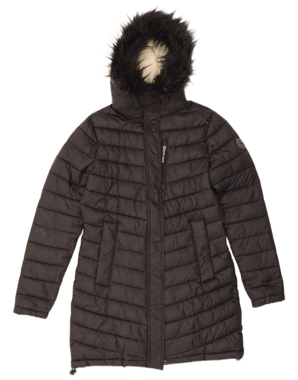 Palton căptușit cu glugă Superdry pentru femei UK 14 Medium Black Nylon