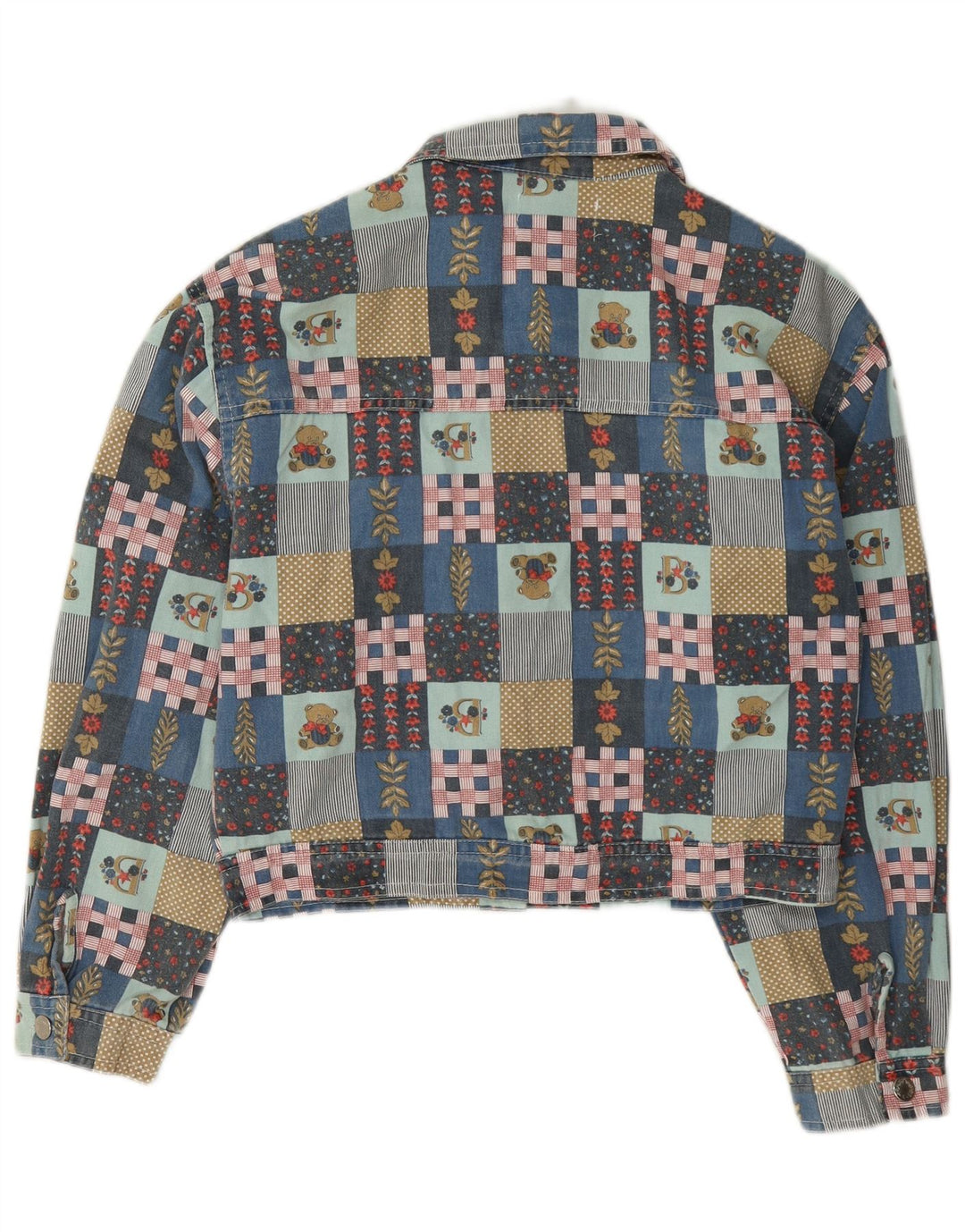 Jachetă vintage pentru femei crop Bomber UK 14 Medium Multicolor Patchwork