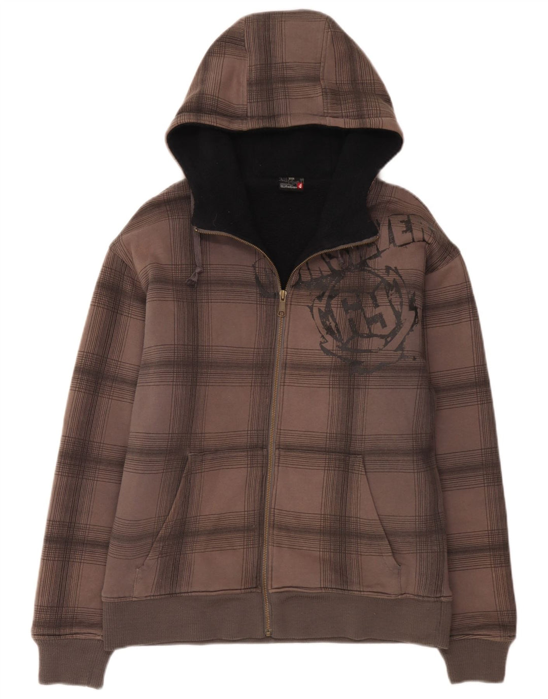 Pulover Quiksilver pentru bărbați, cu fermoar și cu capota, din bumbac cu carouri, gri mediu