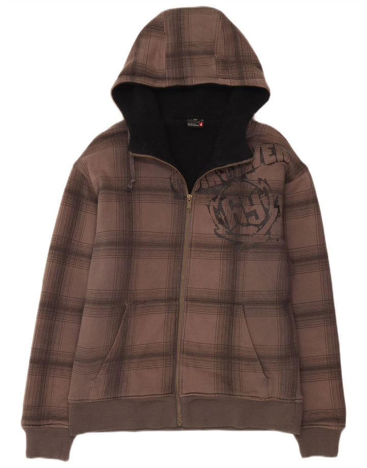 Pulover Quiksilver pentru bărbați, cu fermoar și cu capota, din bumbac cu carouri, gri mediu