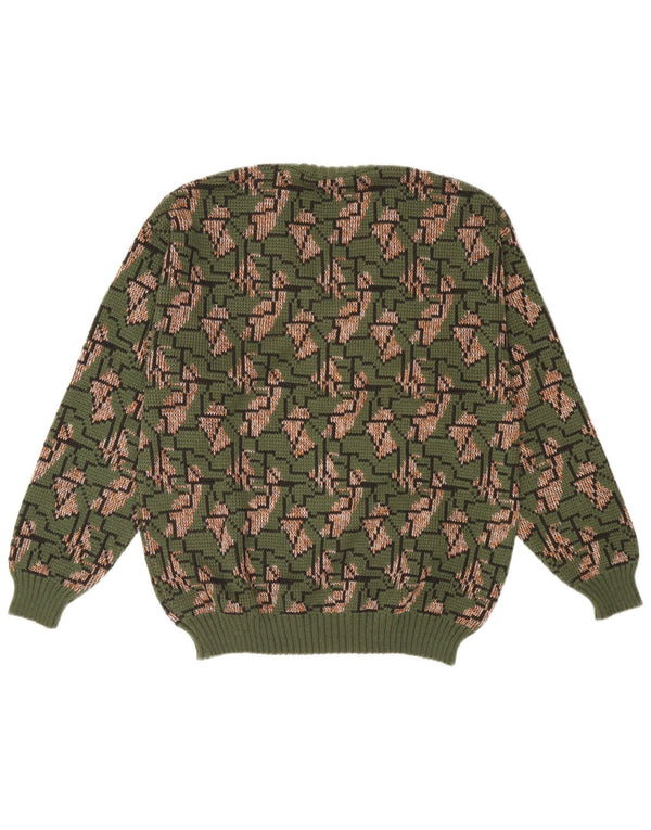 Pulover Vintage pentru bărbați cu decolteu în V IT 52 Large Green Geometric