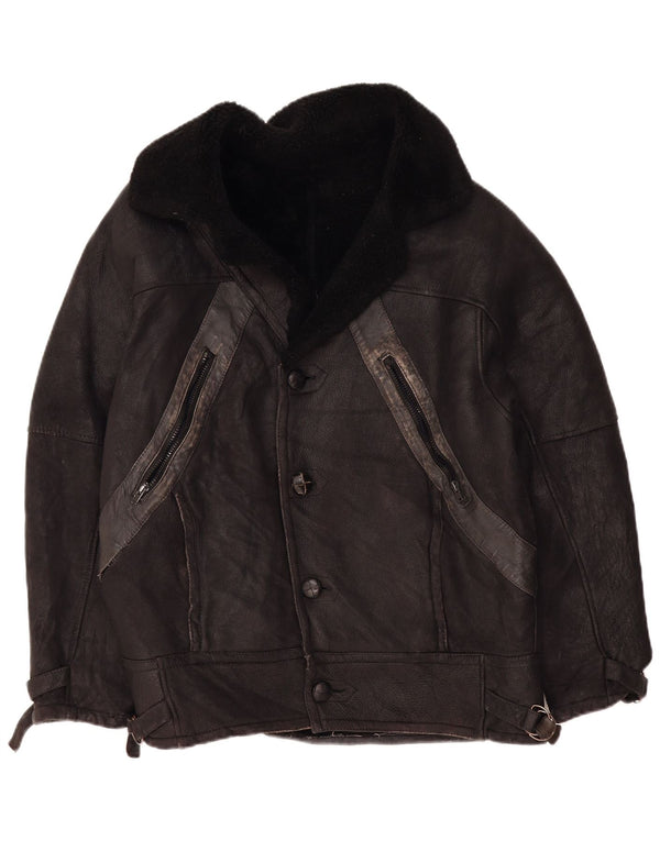 Jachetă vintage pentru bărbați din shearling UK 42 XL negru