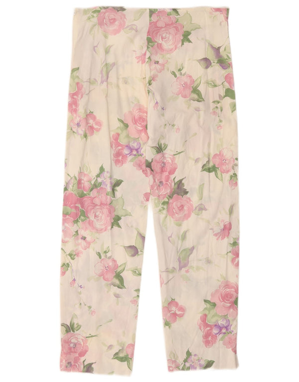 Pantaloni tăiați vintage pentru femei IT 44 Medium W28 L25 Bumbac Floral Alb
