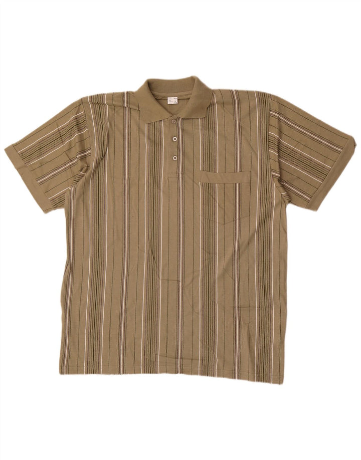 Tricou polo vintage pentru bărbați, bumbac cu dungi kaki mediu