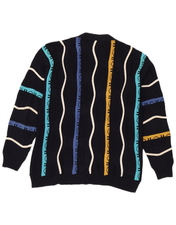 Cardigan Vintage pentru bărbați, bumbac cu dungi, albastru marin mediu