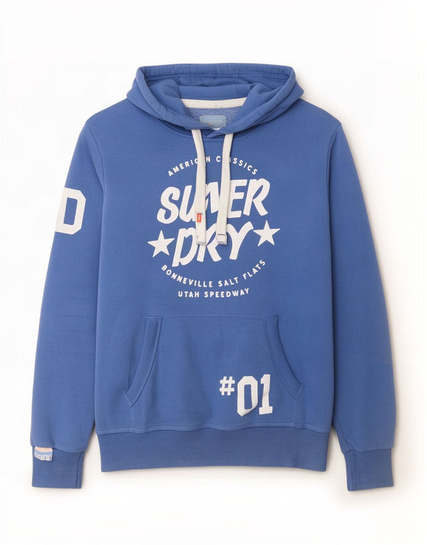 Pulover cu glugă grafic Superdry pentru bărbați, bumbac albastru mediu