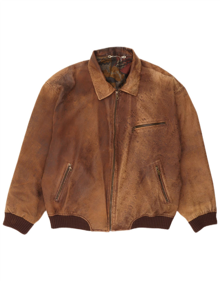 Jachetă de piele vintage pentru bărbați UK 44 2XL piele maro