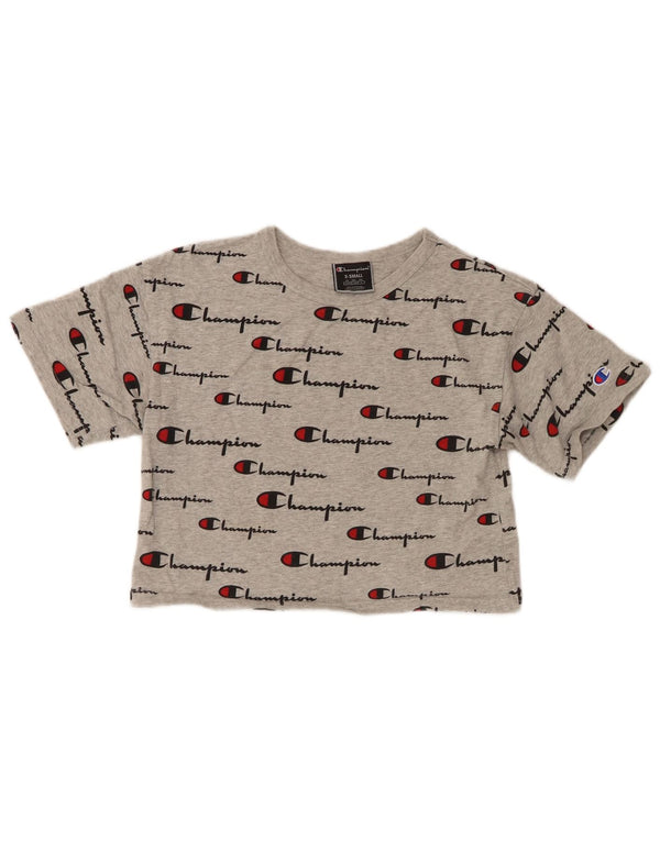 Tricou cu grafic crop Champion pentru femei Top UK 6 XS Grey Flecked