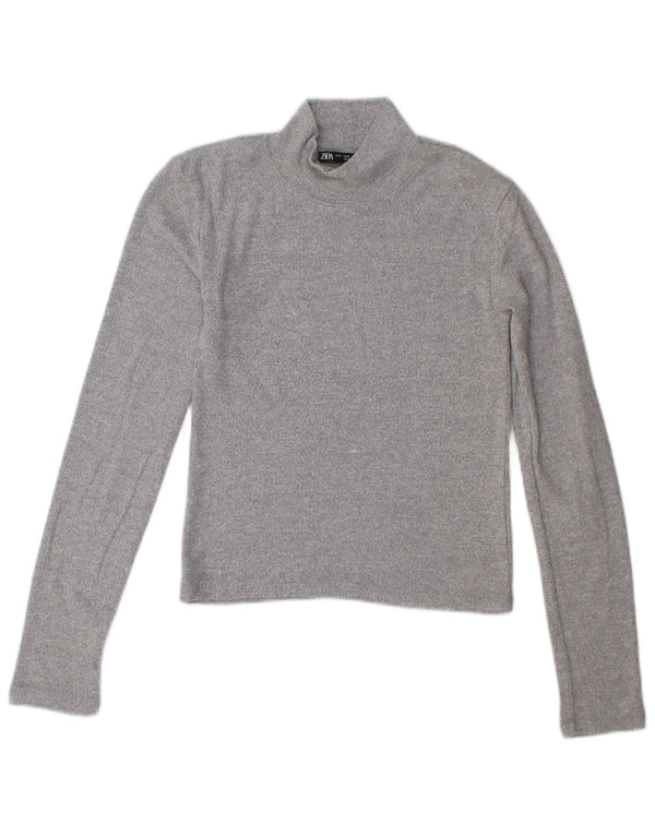 Zara Womens Crop Turtle Neck Jumper Sweater UK 10 Small Grey
