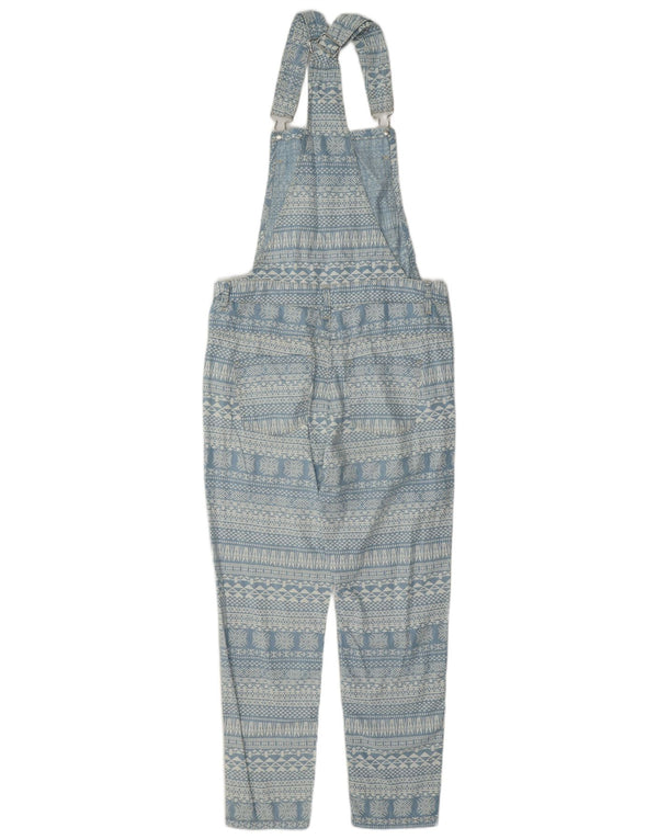 Pantaloni salopete subțiri Benetton pentru femei XS W25 L25 Blue Fair Isle Lyocell