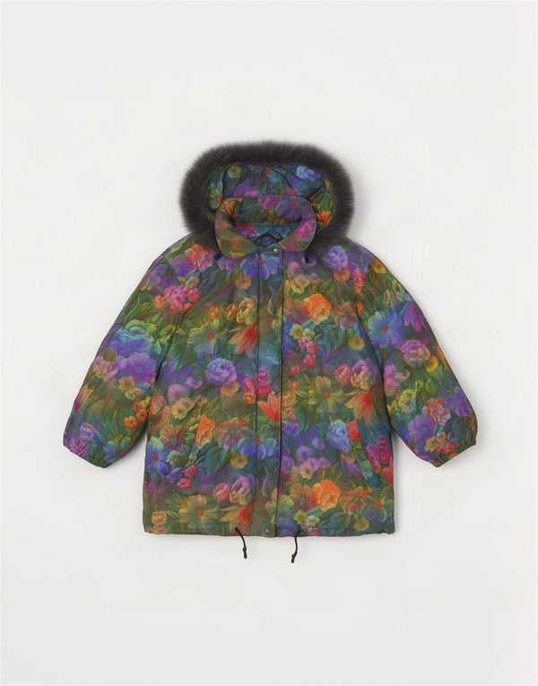 Jachetă căptușită cu glugă vintage pentru femei UK 14 Medium Multicolor Floral