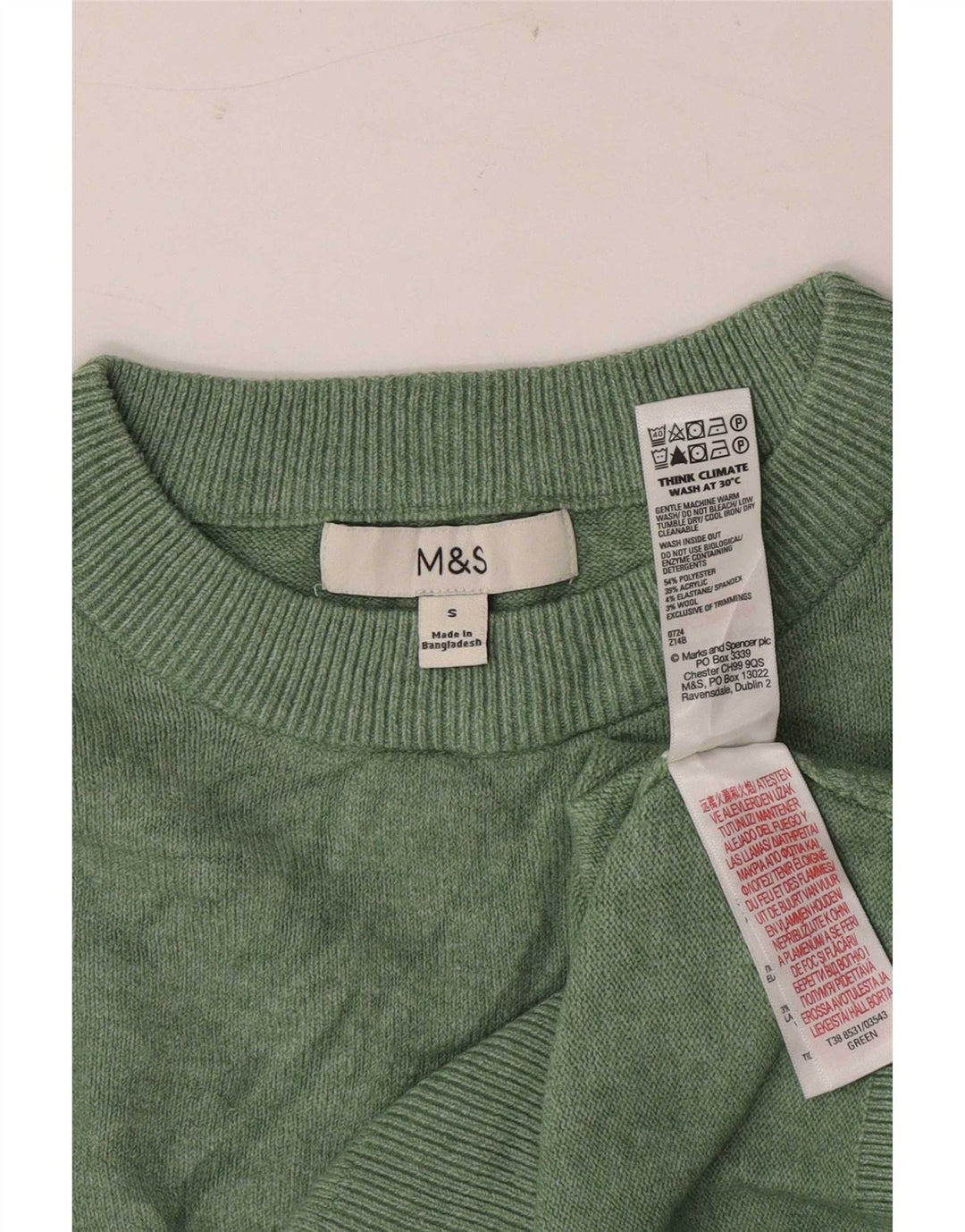 Pulover pentru femei Marks & Spencer cu decolteu rotund din poliester verde mic, UK 10