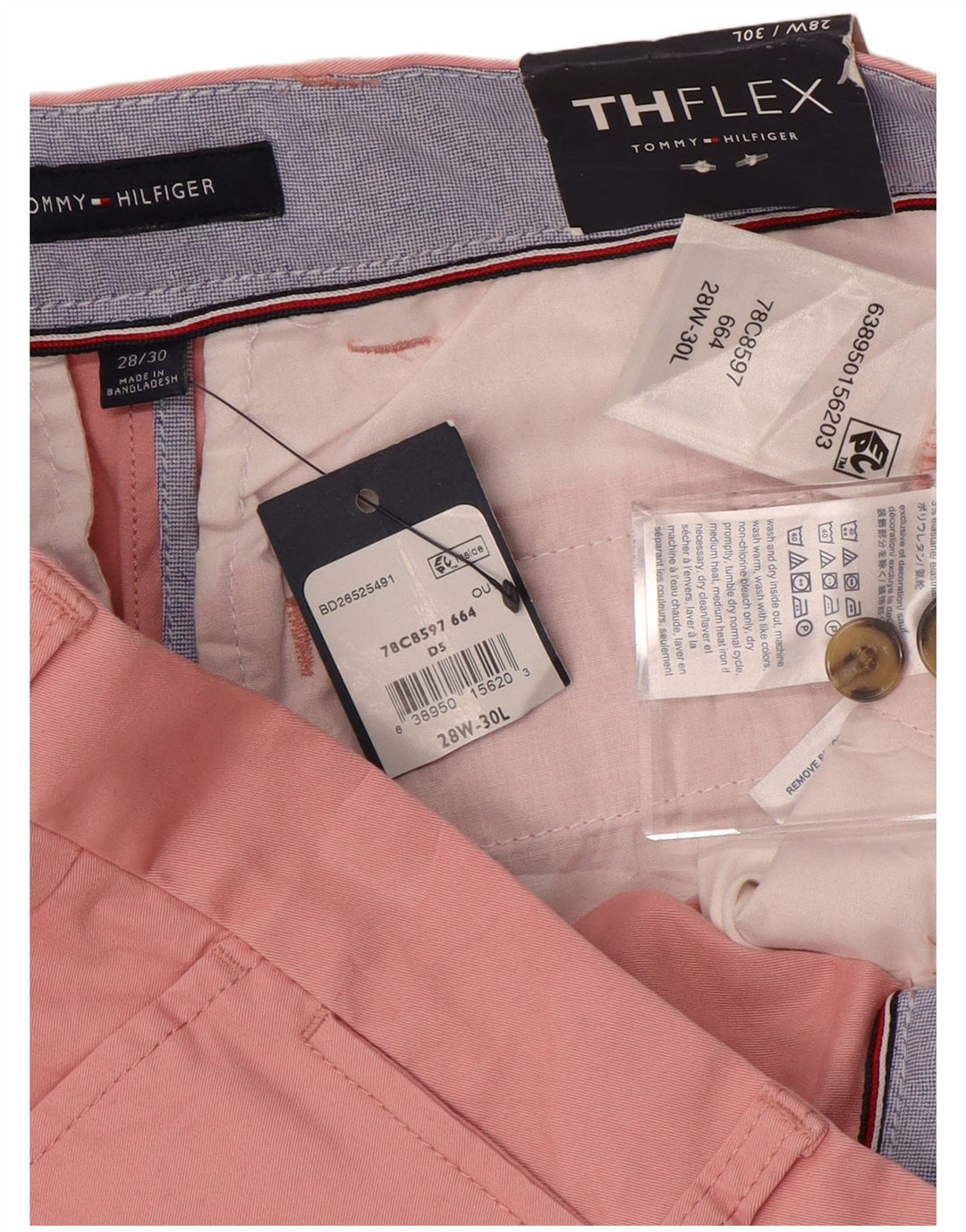 TOMMY HILFIGER Pantaloni chino drepti pentru bărbați W28 L30 bumbac roz