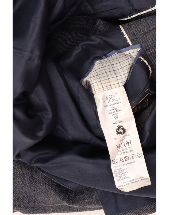 Jachetă pentru bărbați Marks & Spencer pentru bărbați, cu 2 nasturi, UK 42 XL, lână cu carouri albastre