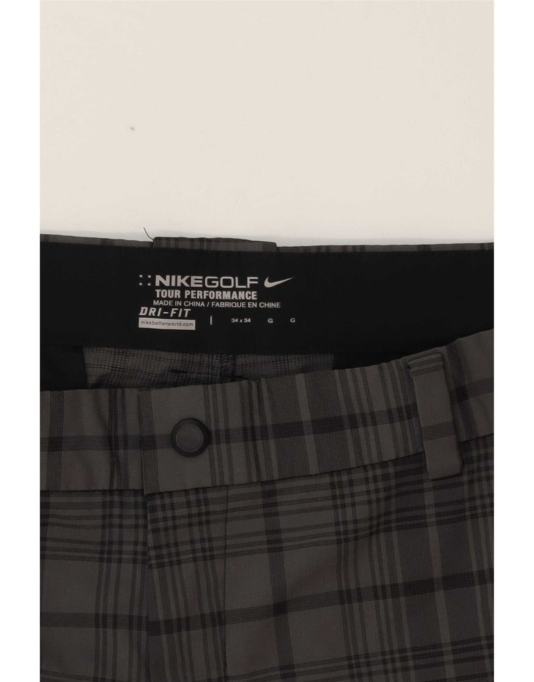 Pantaloni chino drepti Nike pentru bărbați Dri Fit W34 L31 Gri cu carouri, poliester