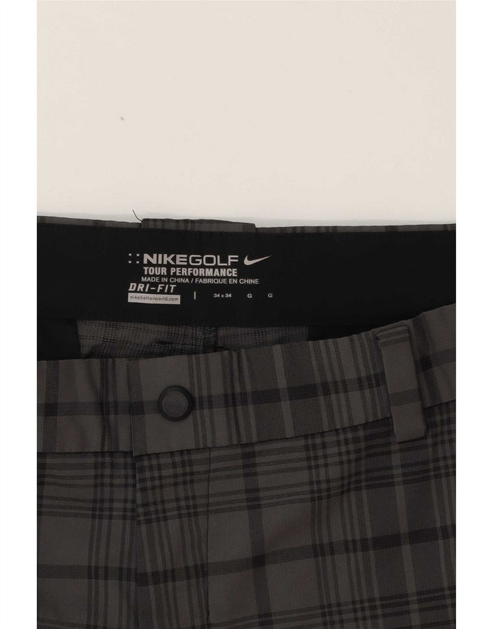 Pantaloni chino drepti Nike pentru bărbați Dri Fit W34 L31 Gri cu carouri, poliester