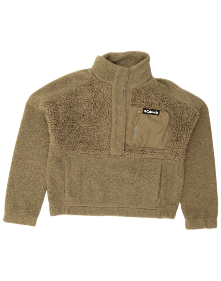 Pulover Columbia pentru femei, supradimensionat, cu fermoar și gât, fleece UK 10, kaki mic