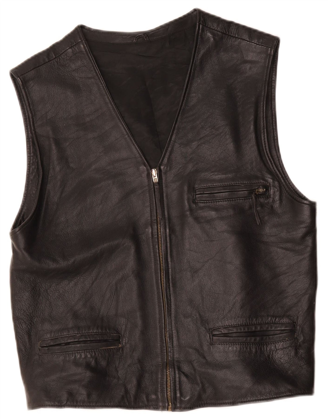 Gilet din piele vintage pentru bărbați UK 36 Small Black