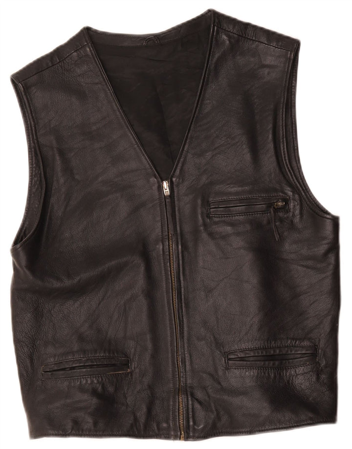 Gilet din piele vintage pentru bărbați UK 36 Small Black