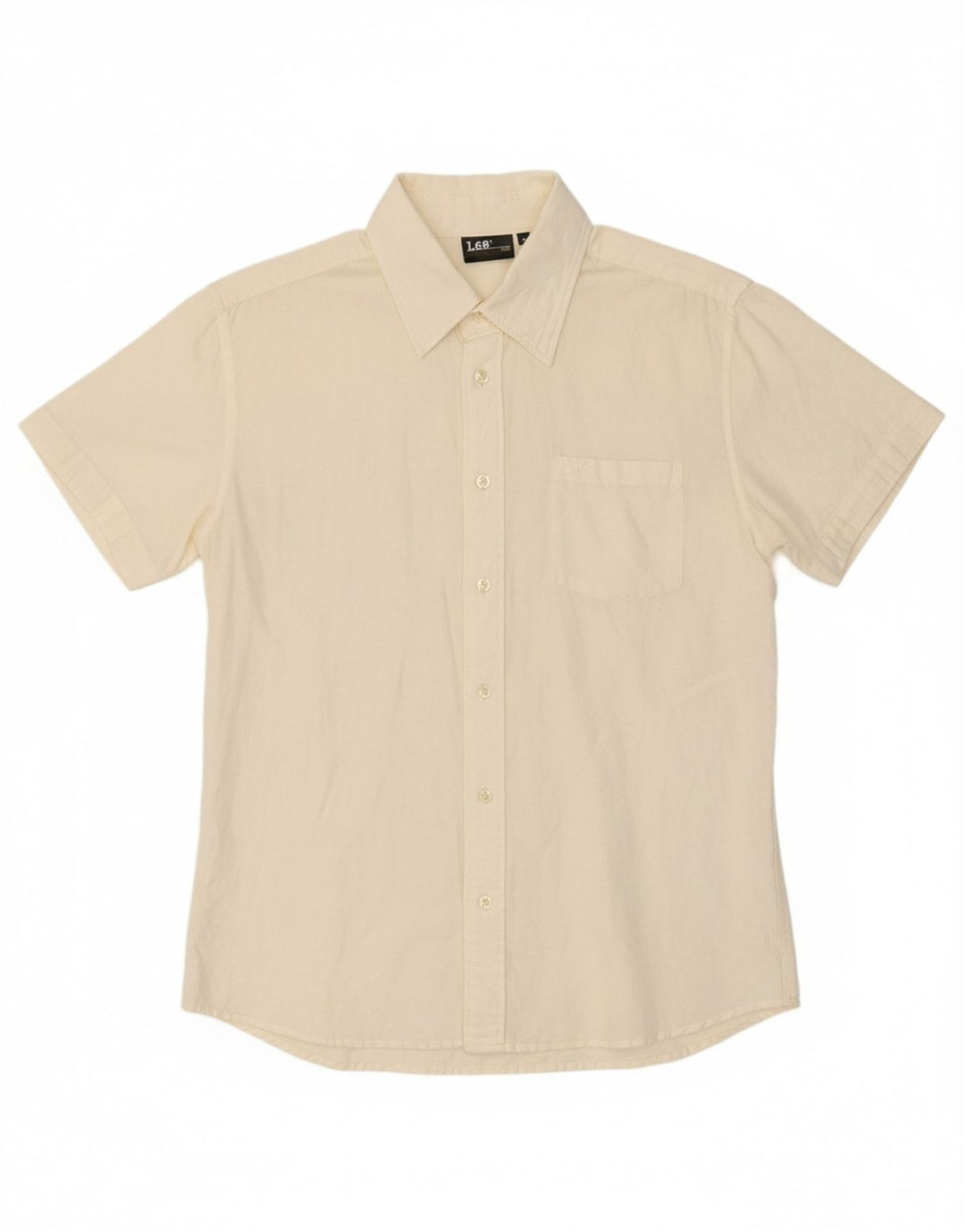 LEE Mens Short Sleeve Shirt Medium Off White Linen