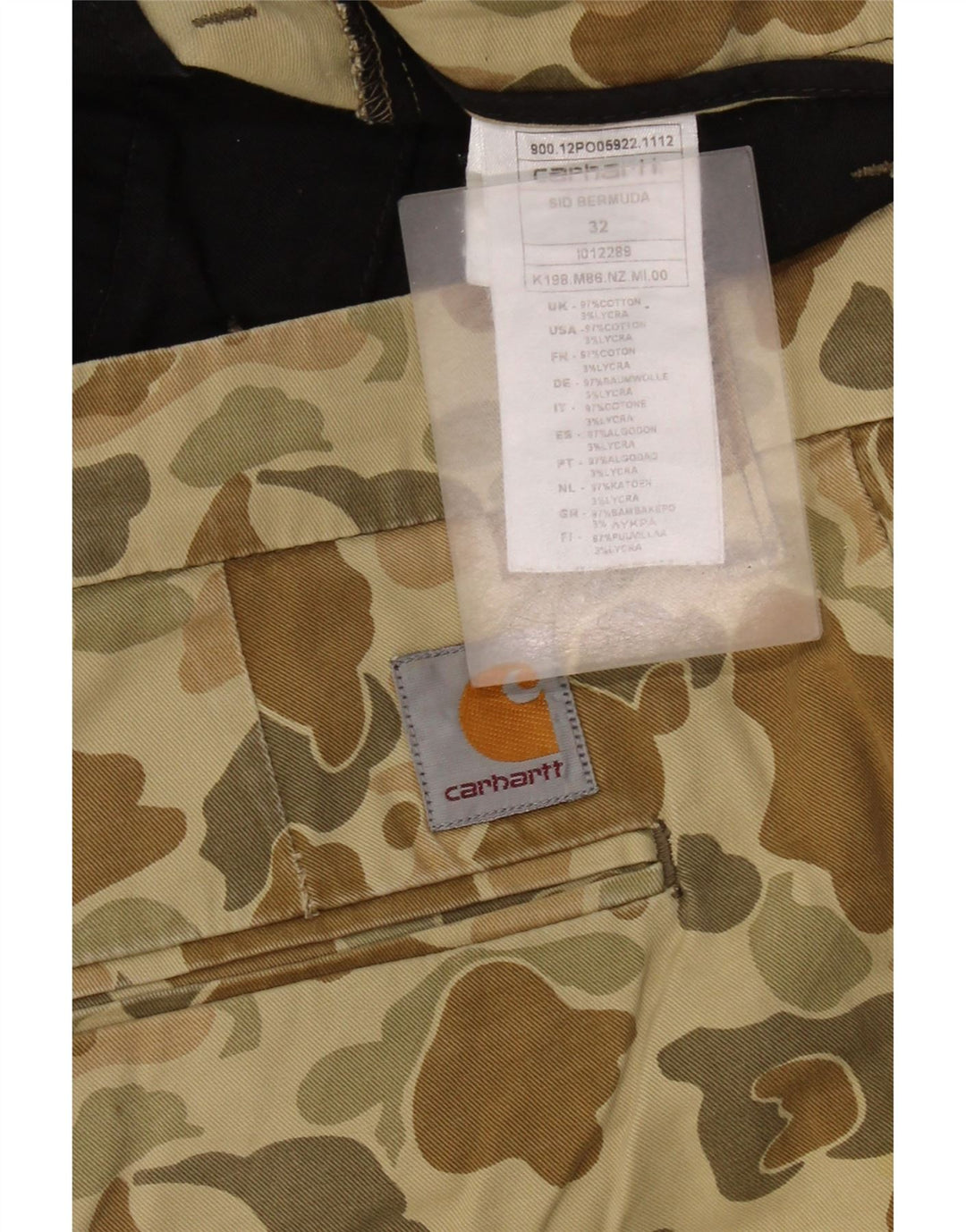 Pantaloni scurți chino bermude CARHARTT pentru bărbați W32 bumbac camuflaj mediu kaki