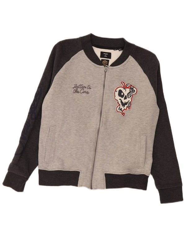 Jachetă de top pentru trening grafic Superdry pentru femei UK 14, mare, gri, colorblock