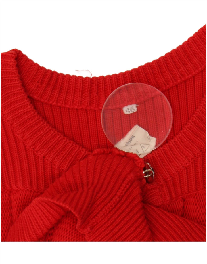 Pulover Cardigan Vintage pentru Damă IT 46 Mare Bumbac Roșu