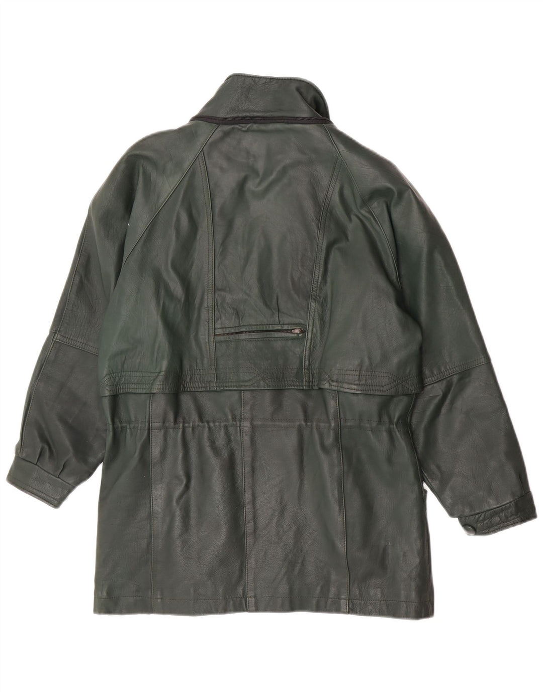 Palton de piele vintage pentru femei, cu ajustare largă, UK 14, verde mediu, retro