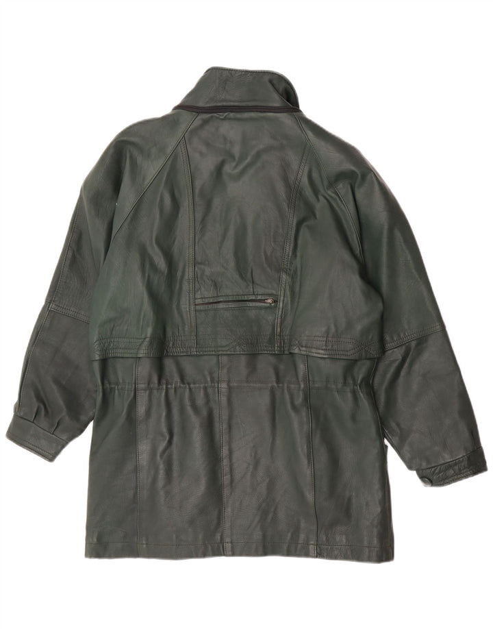 Palton de piele vintage pentru femei, cu ajustare largă, UK 14, verde mediu, retro
