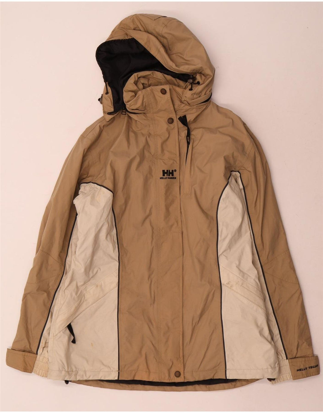 Jachetă de ploaie cu glugă pentru femei Helly Hansen UK 14 Medium Bej Nailon color bloc