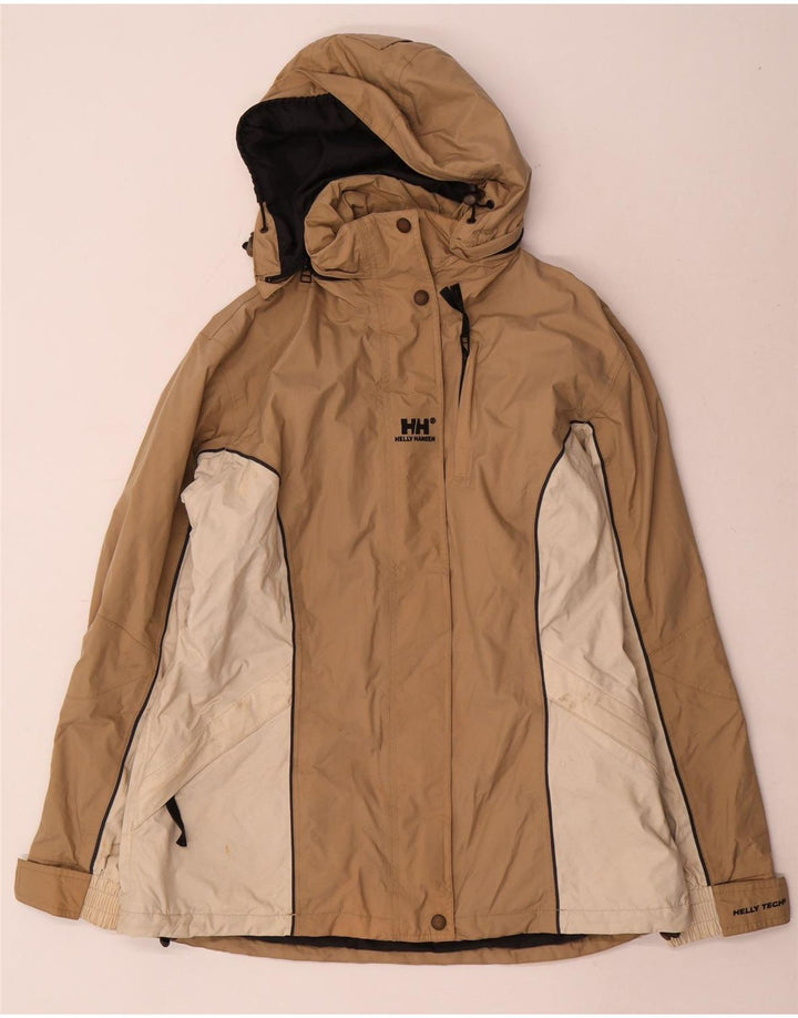Jachetă de ploaie cu glugă pentru femei Helly Hansen UK 14 Medium Bej Nailon color bloc