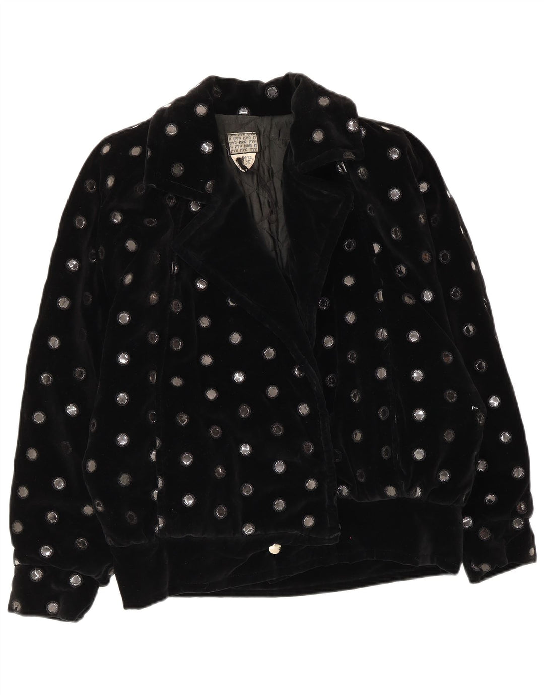 Jachetă bomber de catifea supradimensionată pentru femei vintage UK 10 mici, negru, cu buline
