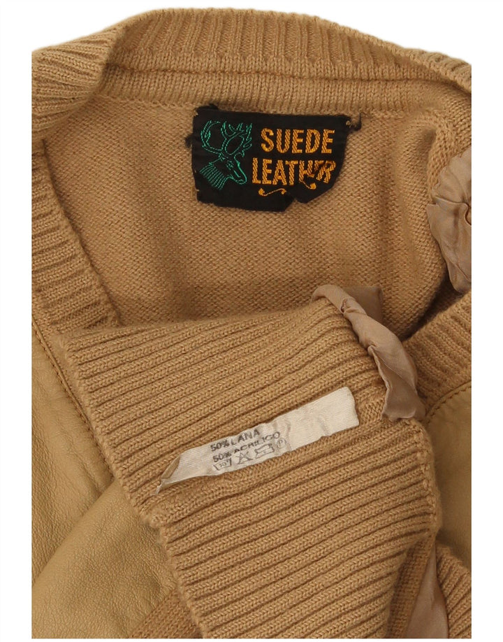 Pulover vintage pentru bărbați cu decolteu în V, lână mică, bej