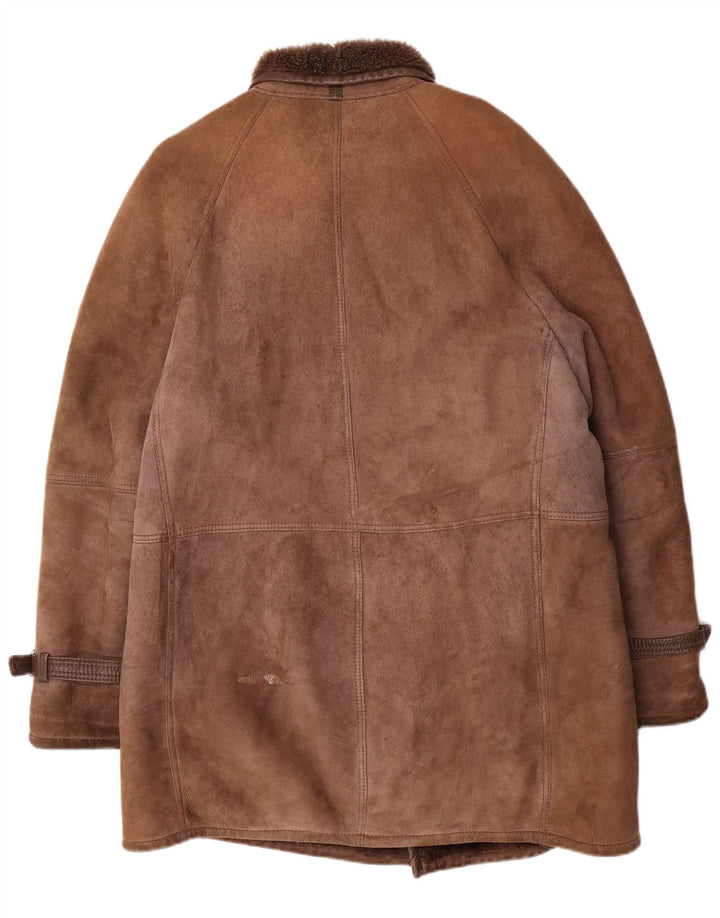 Pardesiu vintage pentru bărbați din shearling UK 40 mare maro