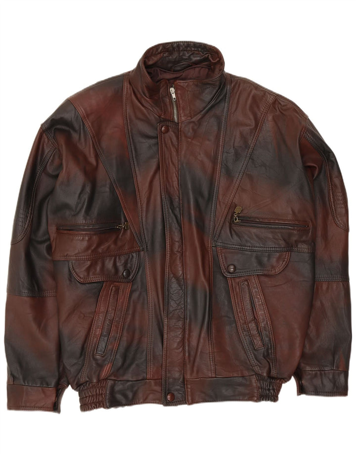 Jachetă de piele pentru bărbați VINTAGE UK 40 mare, maro Tie Dye