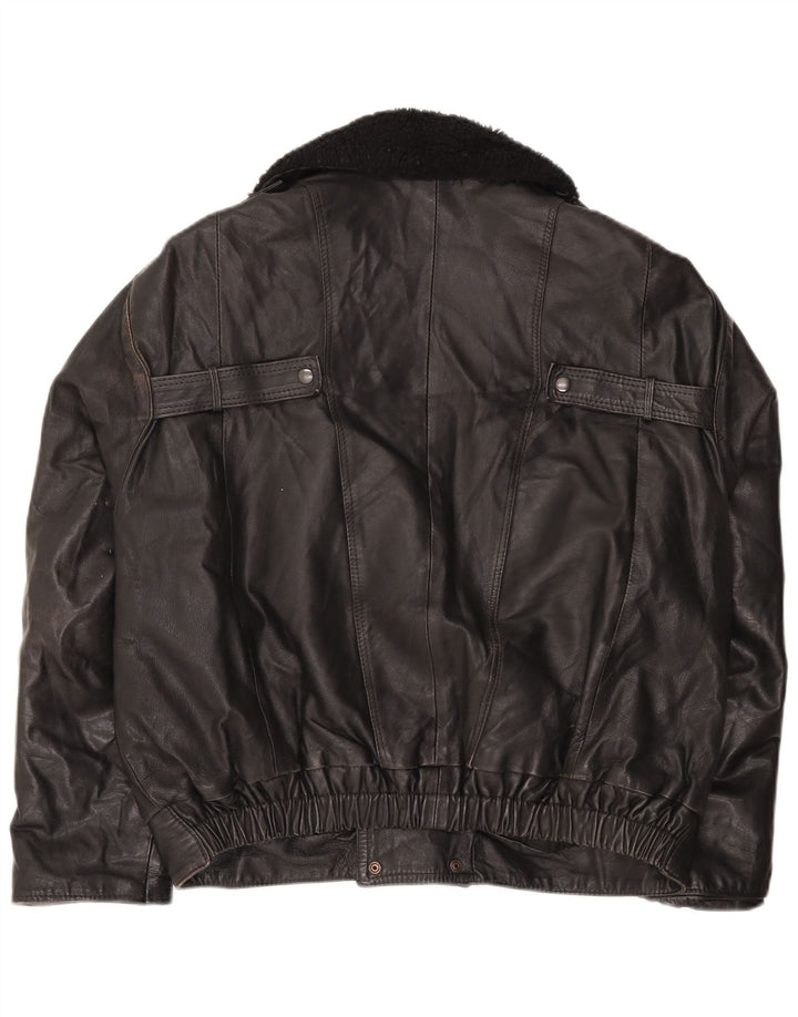 Jachetă din piele dublu pentru bărbați vintage UK 42 XL negru
