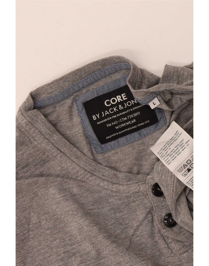 Jack & Jones Top pentru bărbați cu mânecă lungă mare, gri, bumbac cu pete