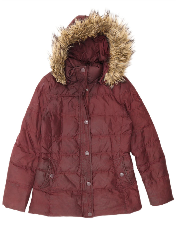 Jachetă căptușită cu glugă pentru femei Tommy Hilfiger UK 10 Poliester burgundă mic