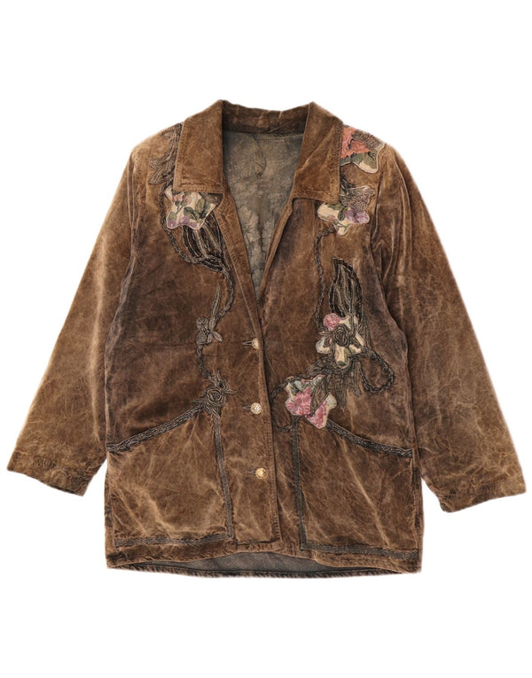 Vintage Womens 3 Button Blazer Jacket UK 16 Large Brown Floral