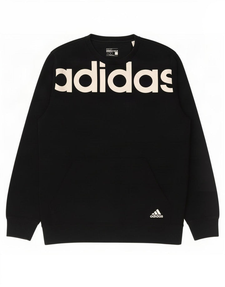 Hanorac grafic pentru bărbați Adidas Jumper mediu din bumbac negru