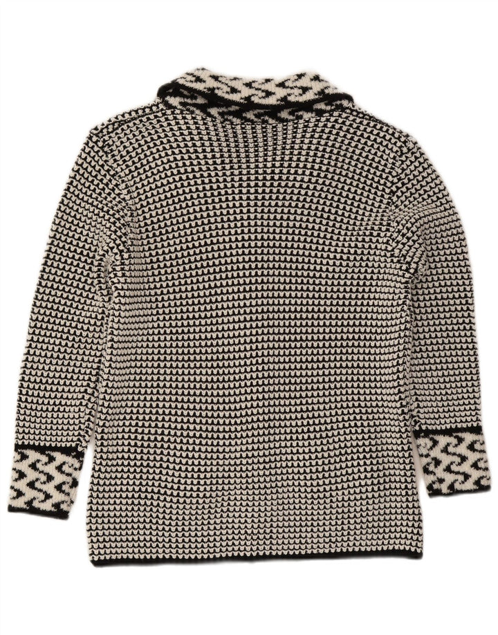 Pulover Cardigan Vintage pentru Damă UK 14 Medium Gri Geometric