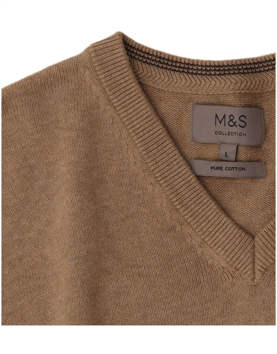 MARKS & SPENCER Pulover cu decolteu în V pentru bărbați, bumbac maro mare