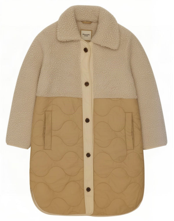 Palton capitonat supradimensionat pentru femei Abercrombie & Fitch UK 6 XS bej color block