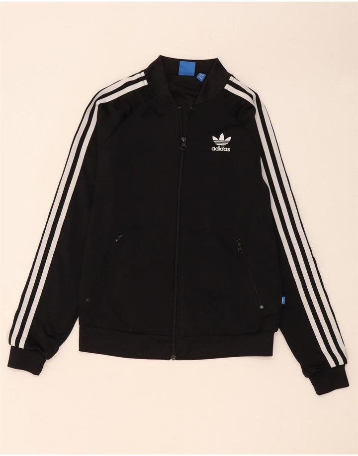 Jachetă de top pentru trening grafic Adidas pentru femei UK 8, poliester negru mic